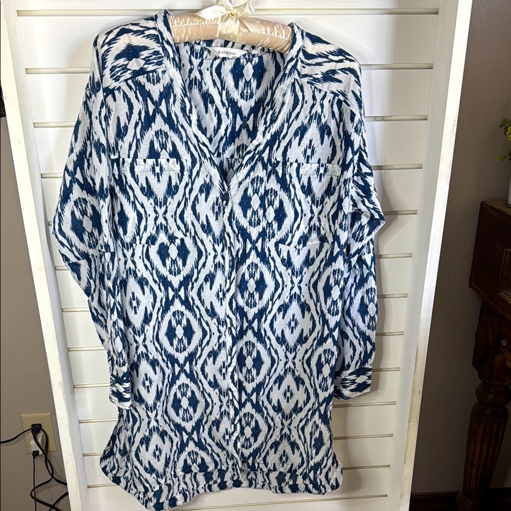 Athleta Navy and White Tunic Top Cover-up